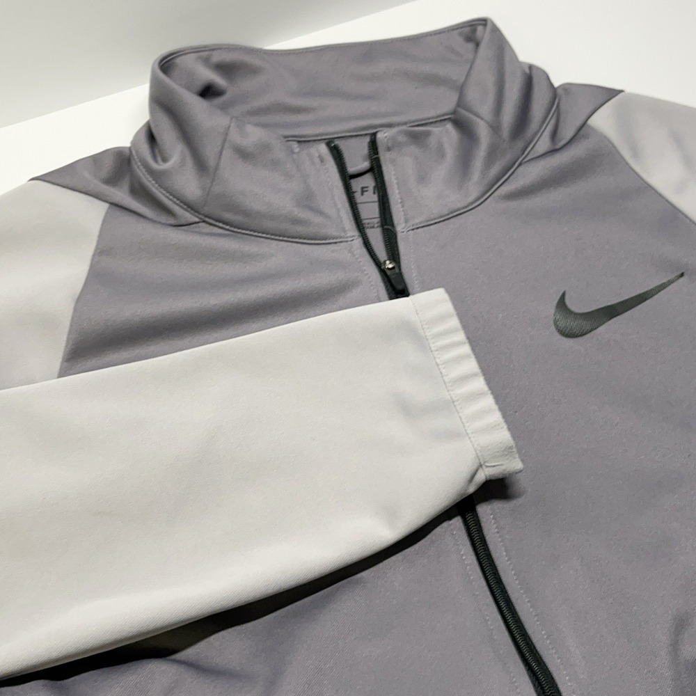 NIKE Men's Dri Fit Athletic Track Jacket Gray Full‎ Zip L Outdoor Gym Casual